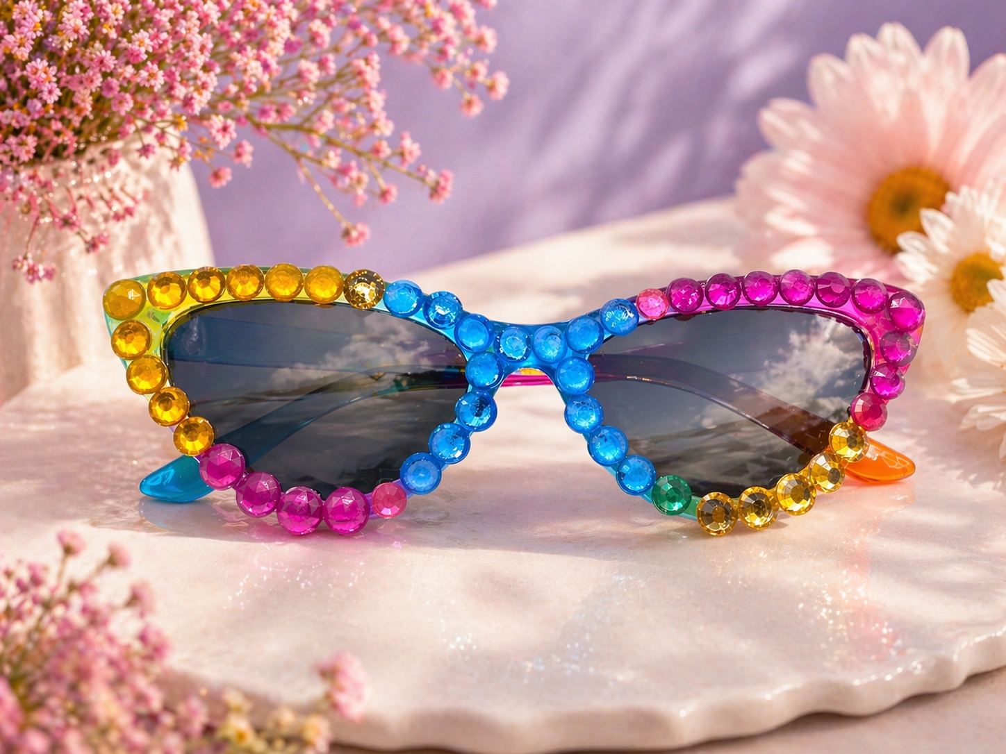Rainbow Rhinestone Kids Sunglasses | Handmade Colorful Shades for Girls & Boys